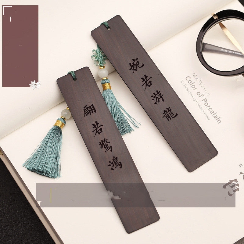 Graduation Gift Vintage Tassel Mountain Sea Carving Mahogany Bookmarks