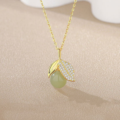 Natural Hotan Jade Leaf Necklace Female S925 Silver