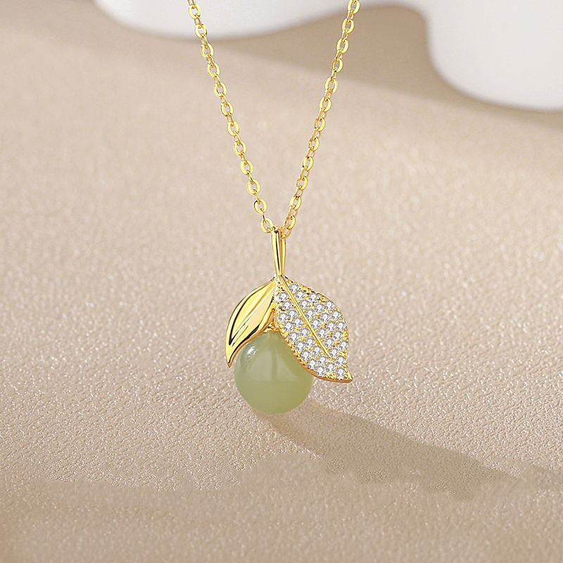 Natural Hotan Jade Leaf Necklace Female S925 Silver