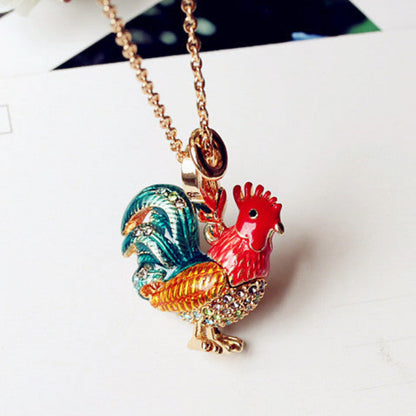 Color Big Rooster Inlaid Rhinestone Necklace Pendant Bag Buckle Keychain