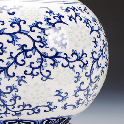 Chinese Decorative Vase With Blue And White Porcelain Flower Arrangement