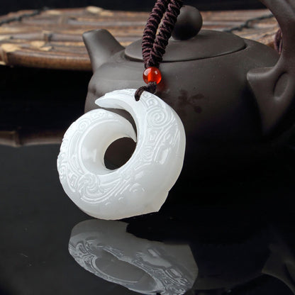 Peace Buckle Jade Pendant Embossed Sheepskin White Jade Kunlun