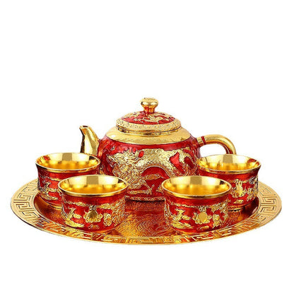 Chinese Light Luxury Palace Style Golden Dragon Phoenix Tea Set Suit-6