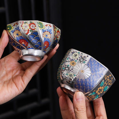 Chinese Enamel Color Silver Plated Tea Cup Ceramic Cup Master Cup Jianzhan Kung Fu Tea Set