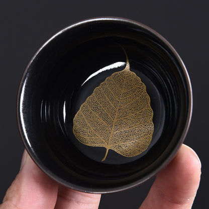 Household Ceramic Leaf Black Tianmu Teacup