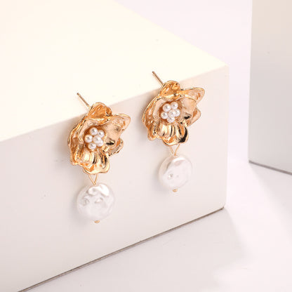 Alloy Pearl Pendant Flower Earrings Earrings Women