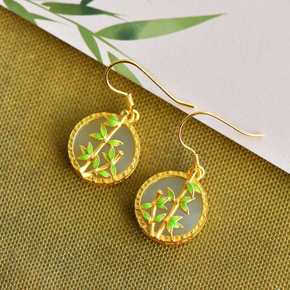 Leaf Bamboo Hetian Jade Earrings