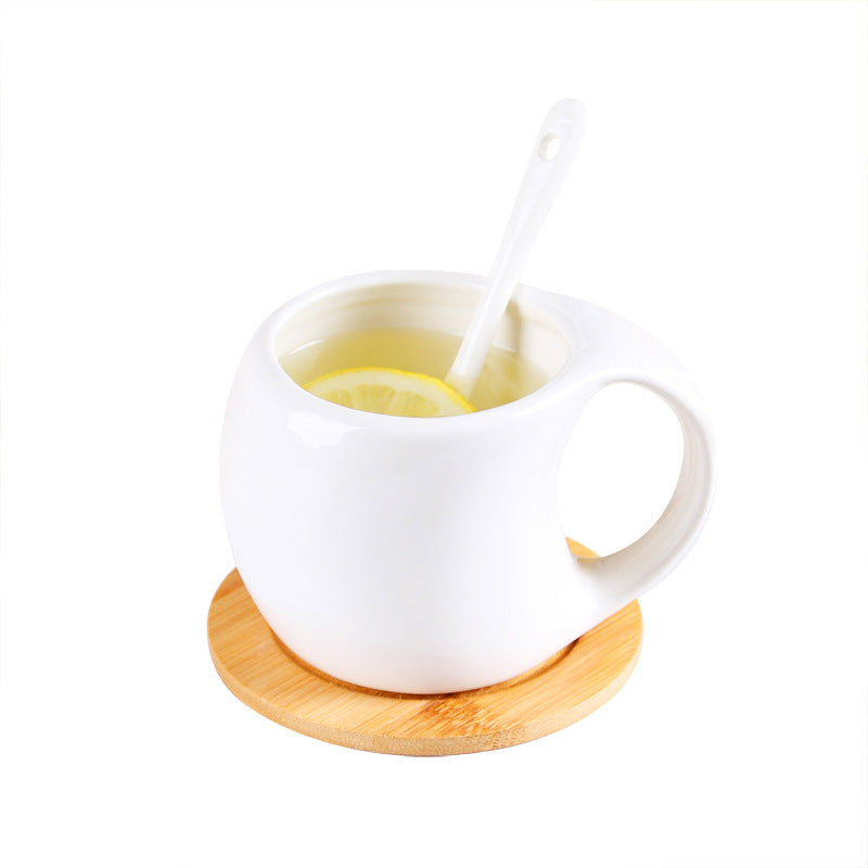 Six-piece Simple Ceramic Set Tea Cup Three-dimensional Bamboo Wooden Bracket Non-slip Coaster