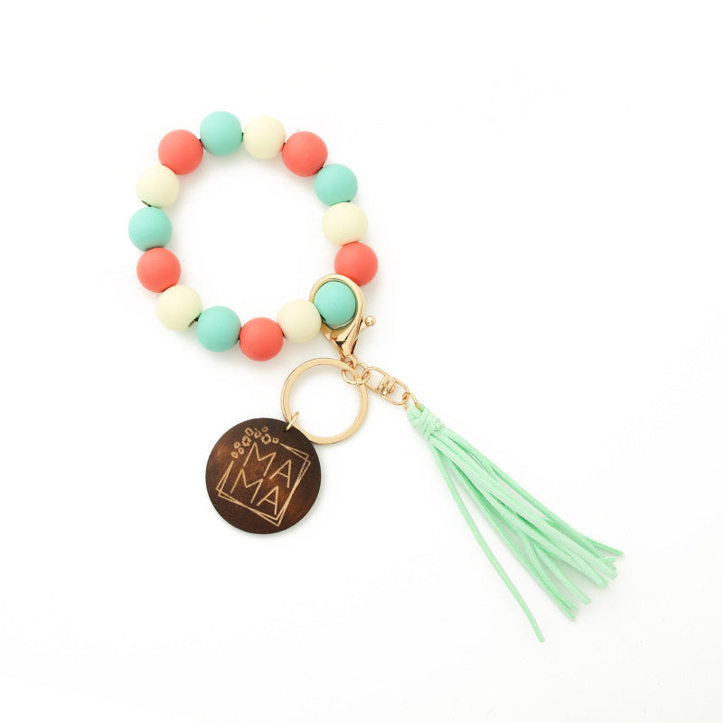 Fashion Wooden Beads Bracelet Tassel Keychain-11