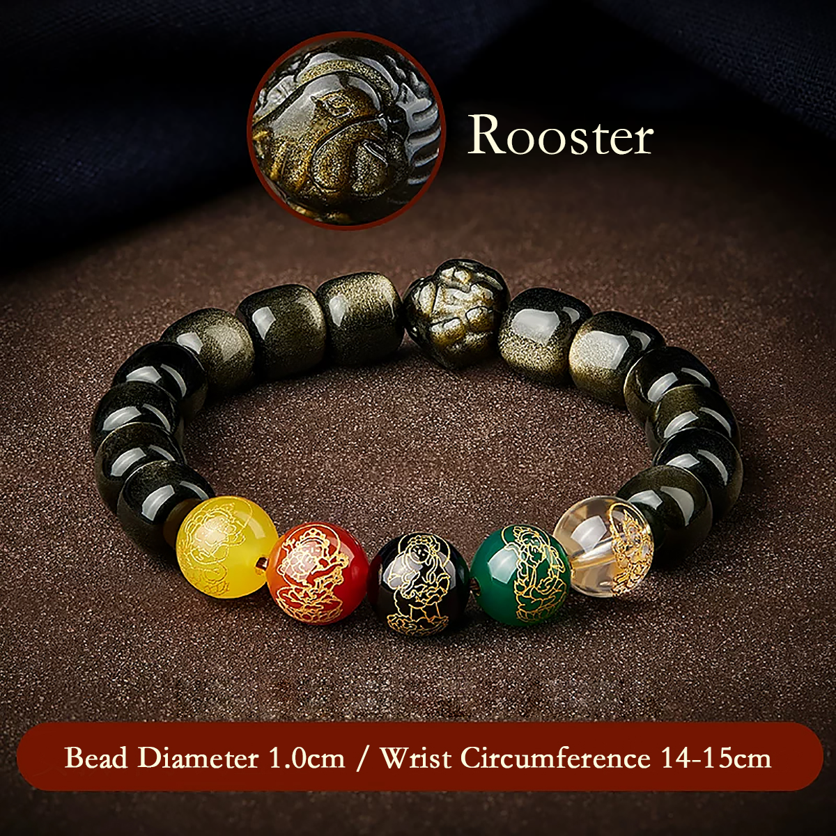 Five Gods of Wealth Lucky Beads Bracelet Zodiac Gold Obsidian Handheld Rosary-23