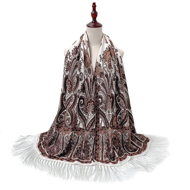 Retro Ethnic Xinjiang Cashew Print Tassel Scarf