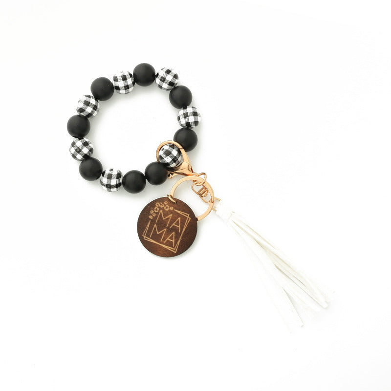 Fashion Wooden Beads Bracelet Tassel Keychain-7