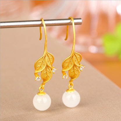 Elegant And Chic Inlaid Hetian Jade Women's Stud Earrings