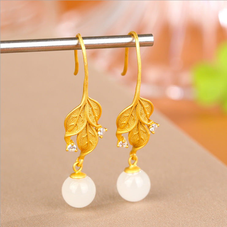 Elegant And Chic Inlaid Hetian Jade Women's Stud Earrings