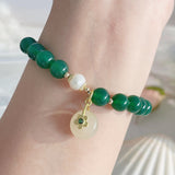 New Ancient Style Green Agate Golden Jade Flowers Bracelet-1