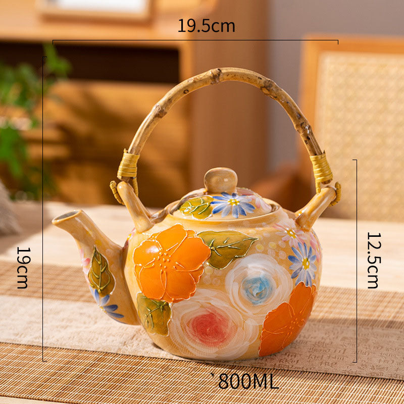 Aesthetic Ceramic Teapot Hand Painted Sunset Orange Underglaze Tea Cup Tea Set-5