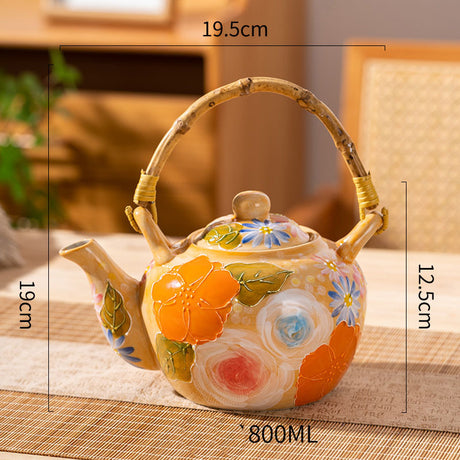 Aesthetic Ceramic Teapot Hand Painted Sunset Orange Underglaze Tea Cup Tea Set-5
