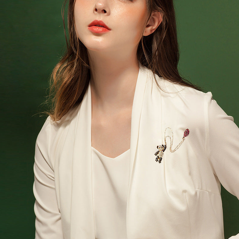 Alloy Panda Brooch - Cute Cartoon Full Drill Jewelry-2