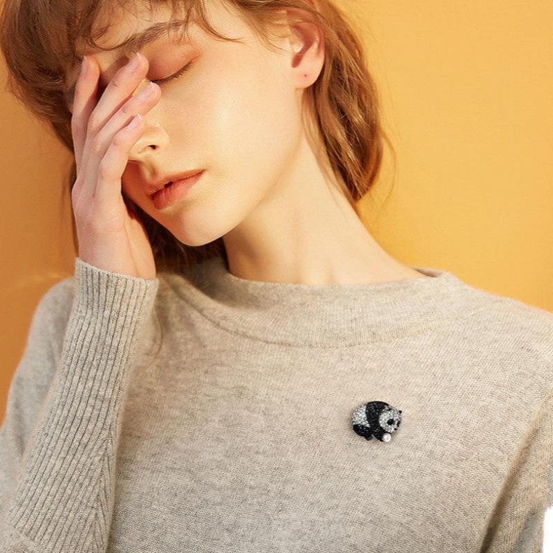 Alloy Panda Brooch - Cute Cartoon Full Drill Jewelry-3