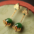 Ancient Style Golden Wishes Hetian Jade Earrings-1