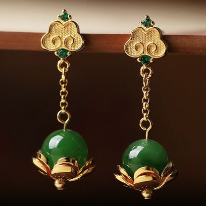 Ancient Style Golden Wishes Hetian Jade Earrings-2