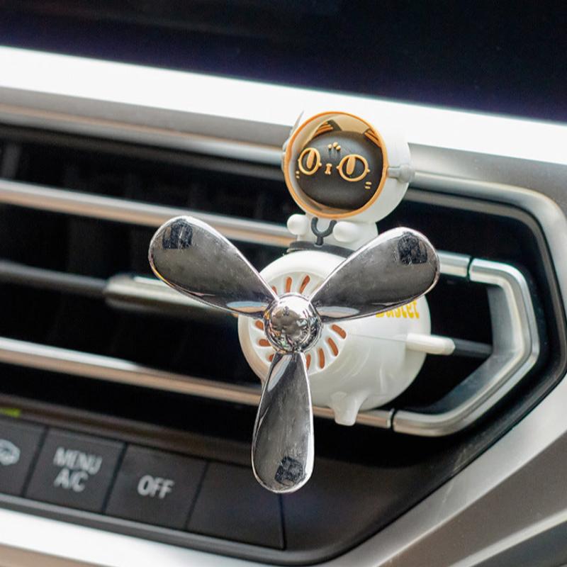 Cat car air freshener with vent clip and spinning fan