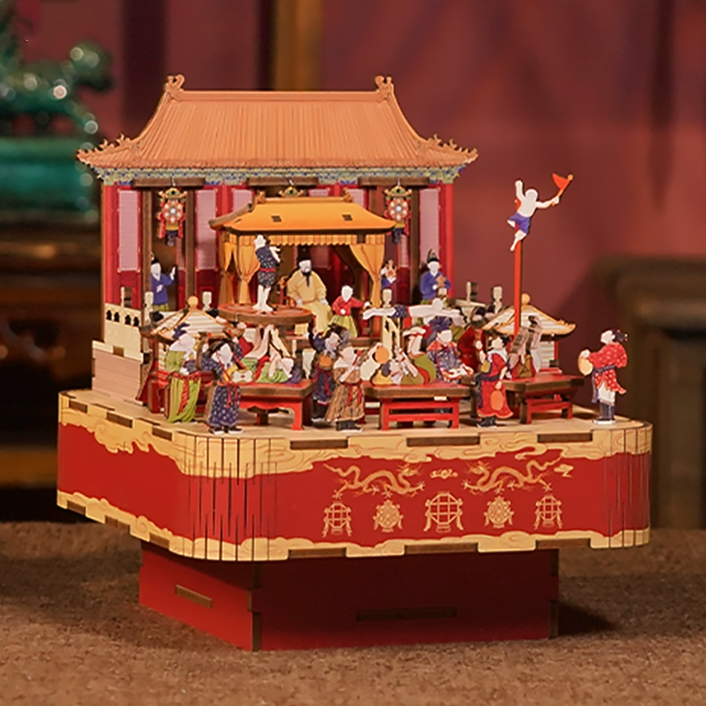 Anniversary Gifts 3D Puzzle Music Box Happy Lantern Festival Wooden Music Box-2