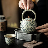 Black Tea Teapot Chinese Ru Porcelain Auspicious Cloud Lifting Beam Teapot-1