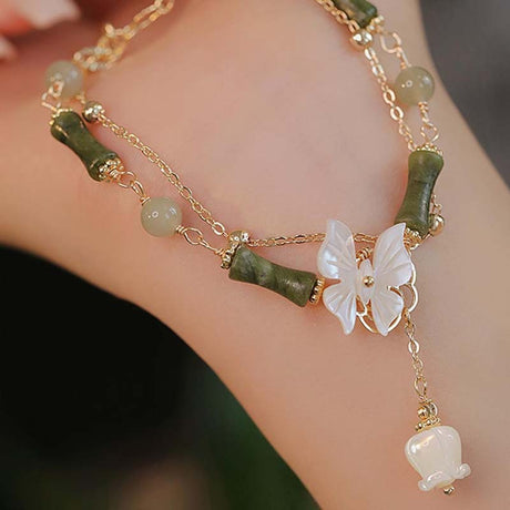 Butterfly Bamboo Nodes Lily Pendant Bracelet-1