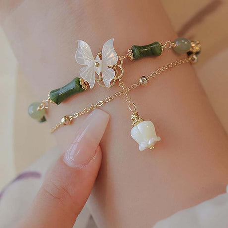 Butterfly Bamboo Nodes Lily Pendant Bracelet-2