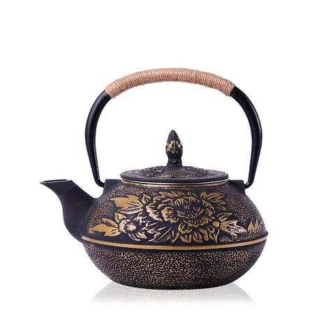 Cast Iron Teapot Peony Boiling Oolong Tea Teapot Uncoated Tea Set-1