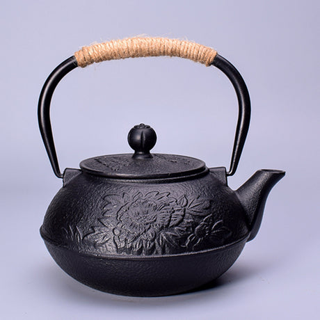 Cast Iron Teapot Peony Boiling Oolong Tea Teapot Uncoated Tea Set-10