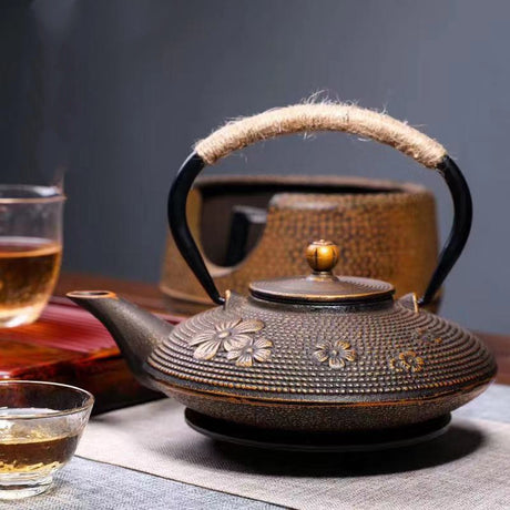Cast Iron Teapot Peony Boiling Oolong Tea Teapot Uncoated Tea Set-17