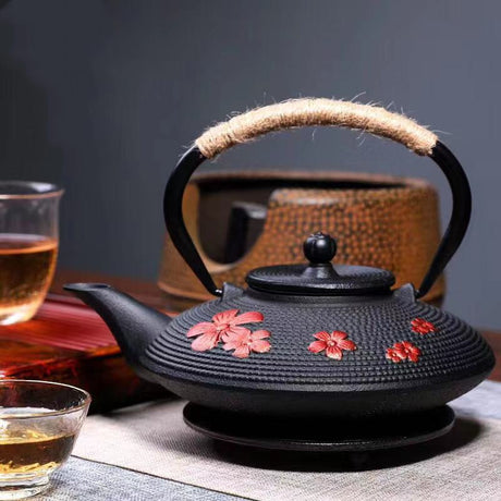 Cast Iron Teapot Peony Boiling Oolong Tea Teapot Uncoated Tea Set-19