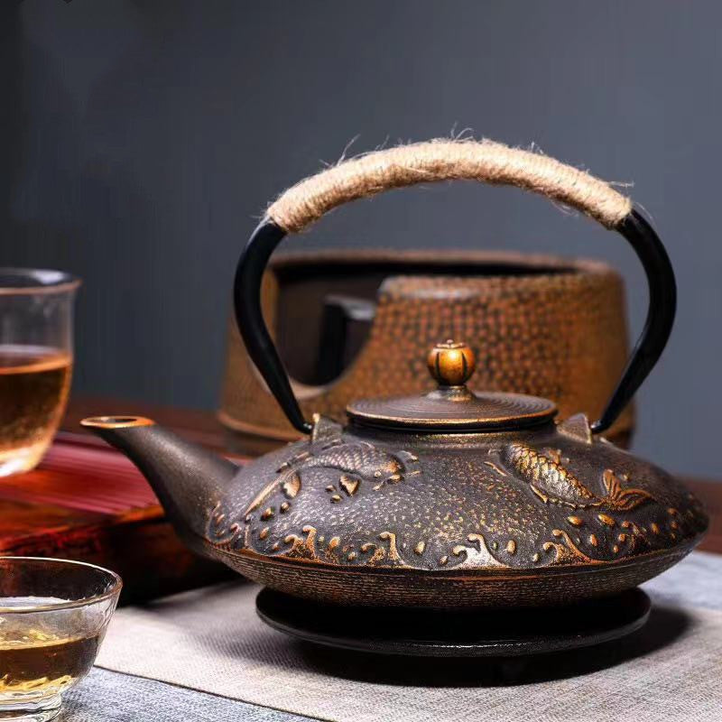 Cast Iron Teapot Peony Boiling Oolong Tea Teapot Uncoated Tea Set-20