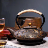 Cast Iron Teapot Peony Boiling Oolong Tea Teapot Uncoated Tea Set-20