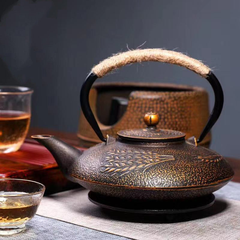 Cast Iron Teapot Peony Boiling Oolong Tea Teapot Uncoated Tea Set-21