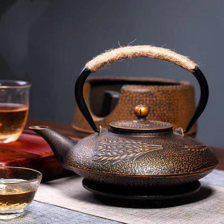 Cast Iron Teapot Peony Boiling Oolong Tea Teapot Uncoated Tea Set-21
