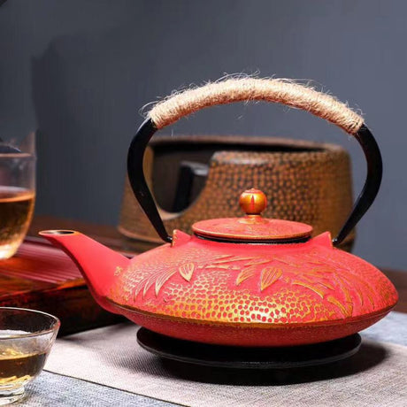 Cast Iron Teapot Peony Boiling Oolong Tea Teapot Uncoated Tea Set-22