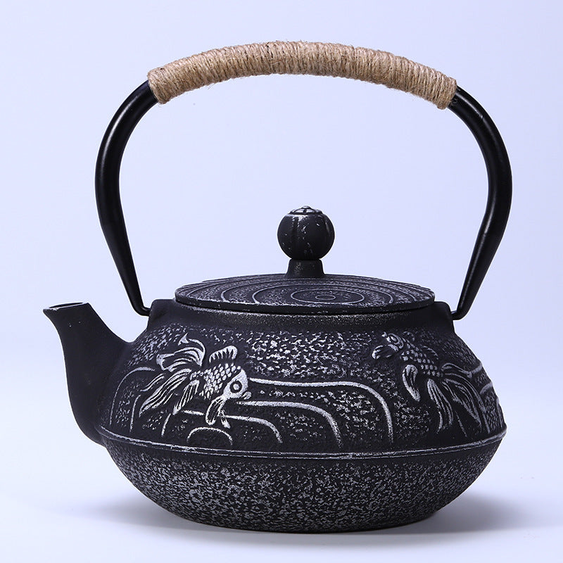 Cast Iron Teapot Peony Boiling Oolong Tea Teapot Uncoated Tea Set-7