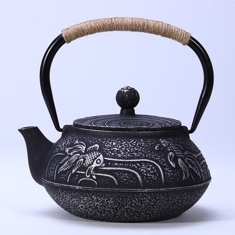 Cast Iron Teapot Peony Boiling Oolong Tea Teapot Uncoated Tea Set-7