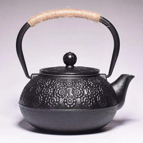 Cast Iron Teapot Peony Boiling Oolong Tea Teapot Uncoated Tea Set-8