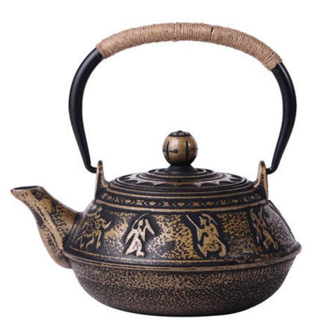 Cast Iron Teapot Peony Boiling Oolong Tea Teapot Uncoated Tea Set-9