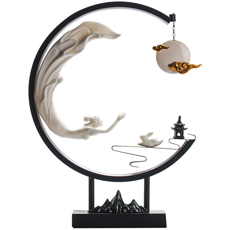 Chang'e Flying to the Moon Ceramic Incense Burner LED Lamp Decoration-7