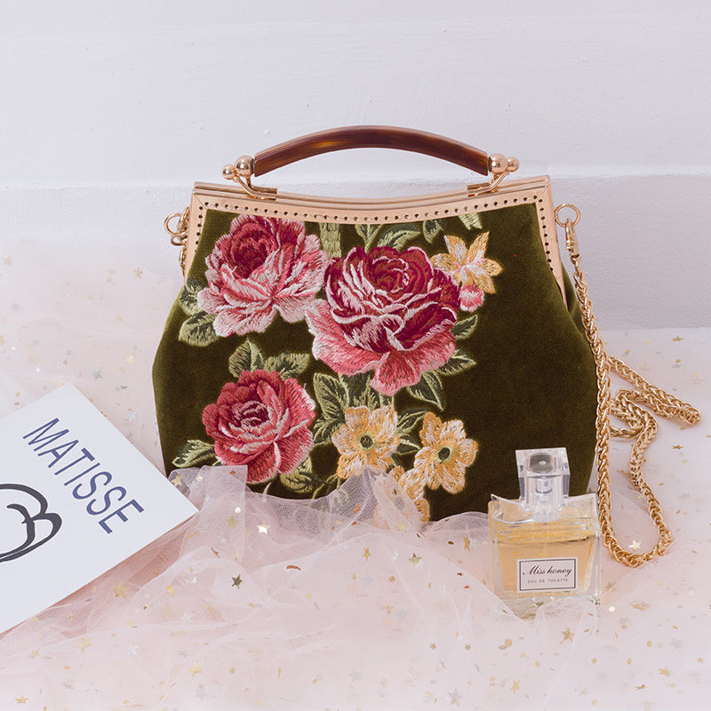 Cheongsam Elements Retro Style Rose Embroidery Fashion Shoulder Bag-1