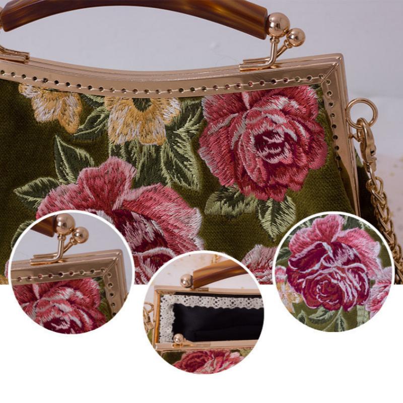 Cheongsam Elements Retro Style Rose Embroidery Fashion Shoulder Bag-3