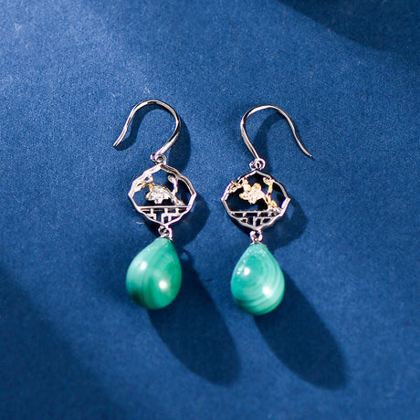 Chinese Ancient Style Window Plum Malachite Earrings-2