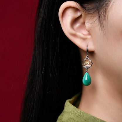 Chinese Ancient Style Window Plum Malachite Earrings-6