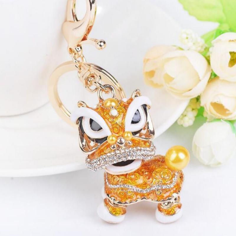 Chinese Cute Lion Dance Alloy Keychain Hanging Decorations-2