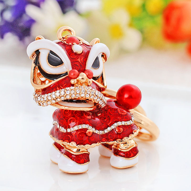 Chinese Cute Lion Dance Alloy Keychain Hanging Decorations-3